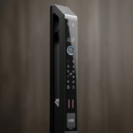 Smart Lock S99 with face recognition and fingerprint scanner on a wooden door