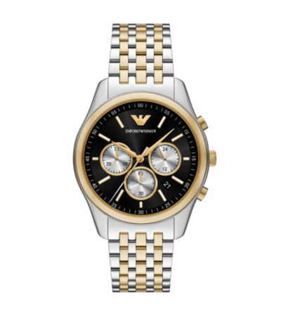 Emporio Armani AR11713 silver stainless steel men's chronograph watch with sunray dial.