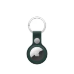 Dark Green AirTag FineWoven Key Ring with polished stainless steel ring and forest green microtwill