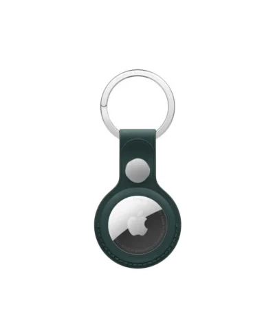 Dark Green AirTag FineWoven Key Ring with polished stainless steel ring and forest green microtwill