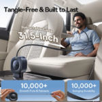 Black Baseus PrimeTrip VR2 car charger featuring a retractable USB-C cable and rotatable magnetic head.