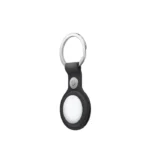 Black AirTag FineWoven Key Ring with stainless steel ring and microtwill fabric
