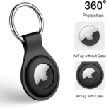 Black AirTag FineWoven Key Ring with stainless steel ring and microtwill fabric