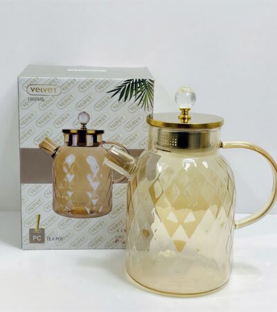 Large 1.8-litre clear glass teapot with boiling tea inside