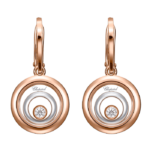 Chopard Happy Spirit concentric circle earrings in rose and white gold with moving diamonds.