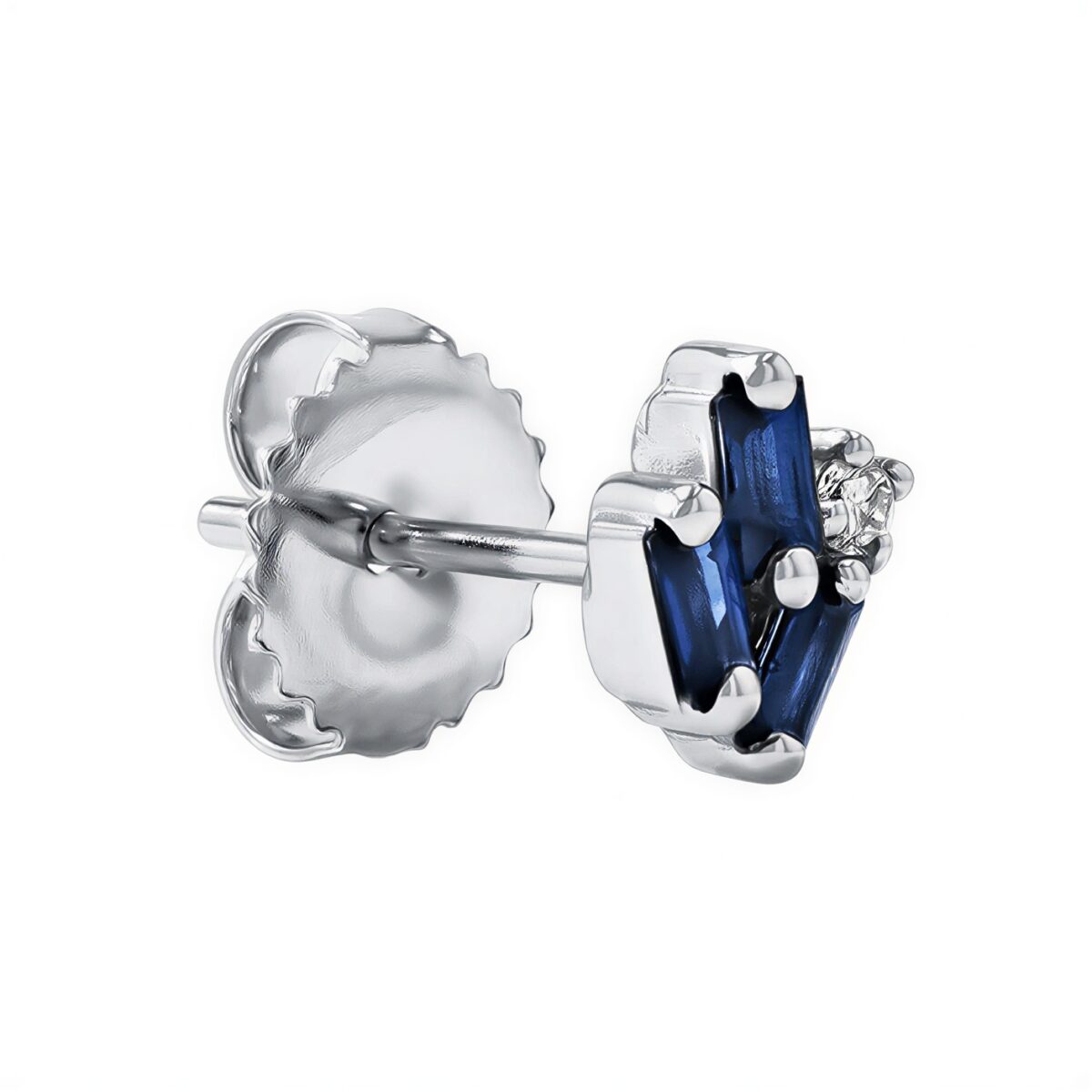 Suzanne Kalan 18K white gold earrings with dark blue sapphire baguettes and diamonds.