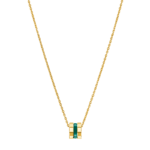 Front view of a geometric yellow gold pendant with green HyCeram inlay on a gold chain.