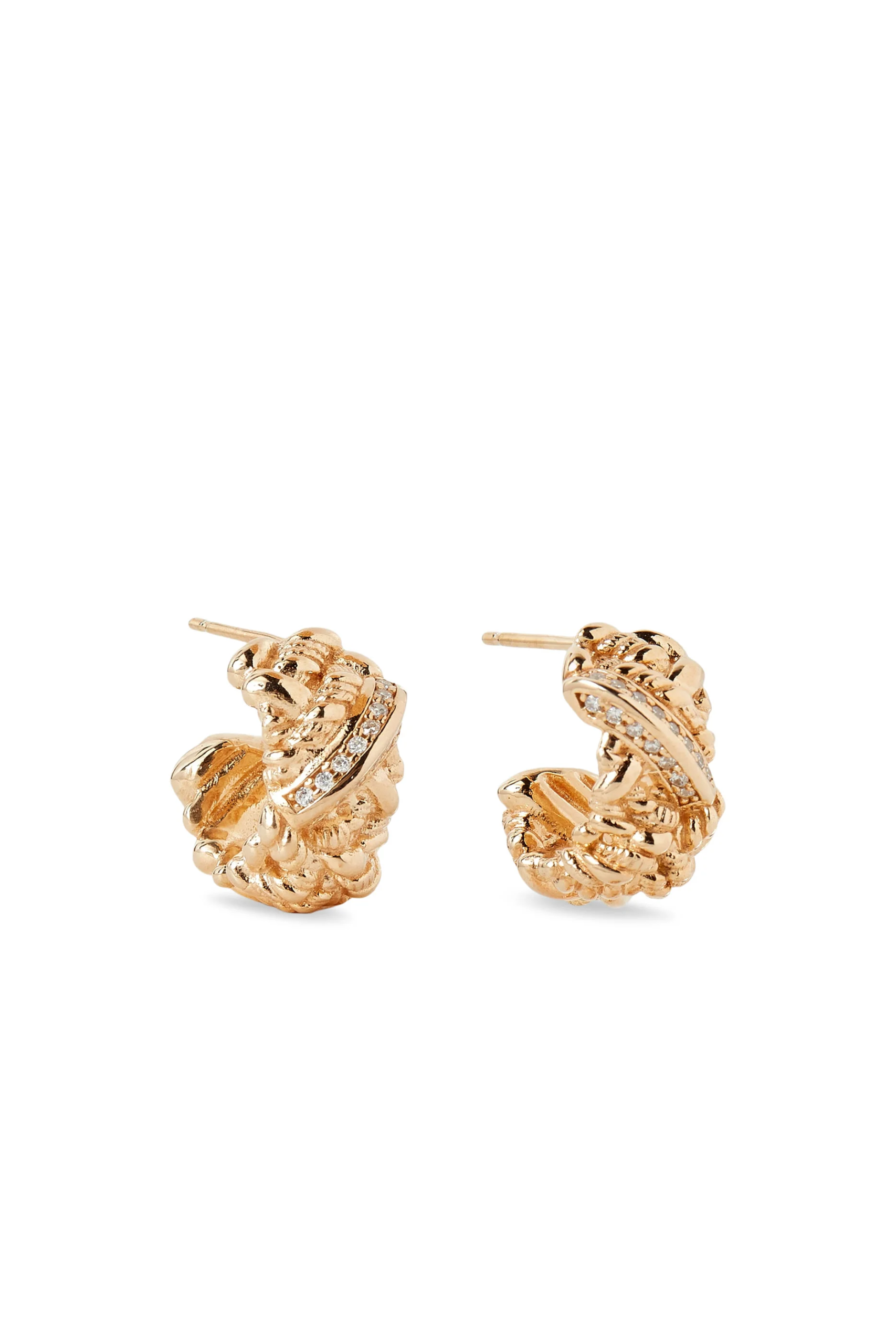 Bottega Veneta Intreccio Hoop Earrings, 18k Gold-Finish Sterling Silver & Cubic Zirconia