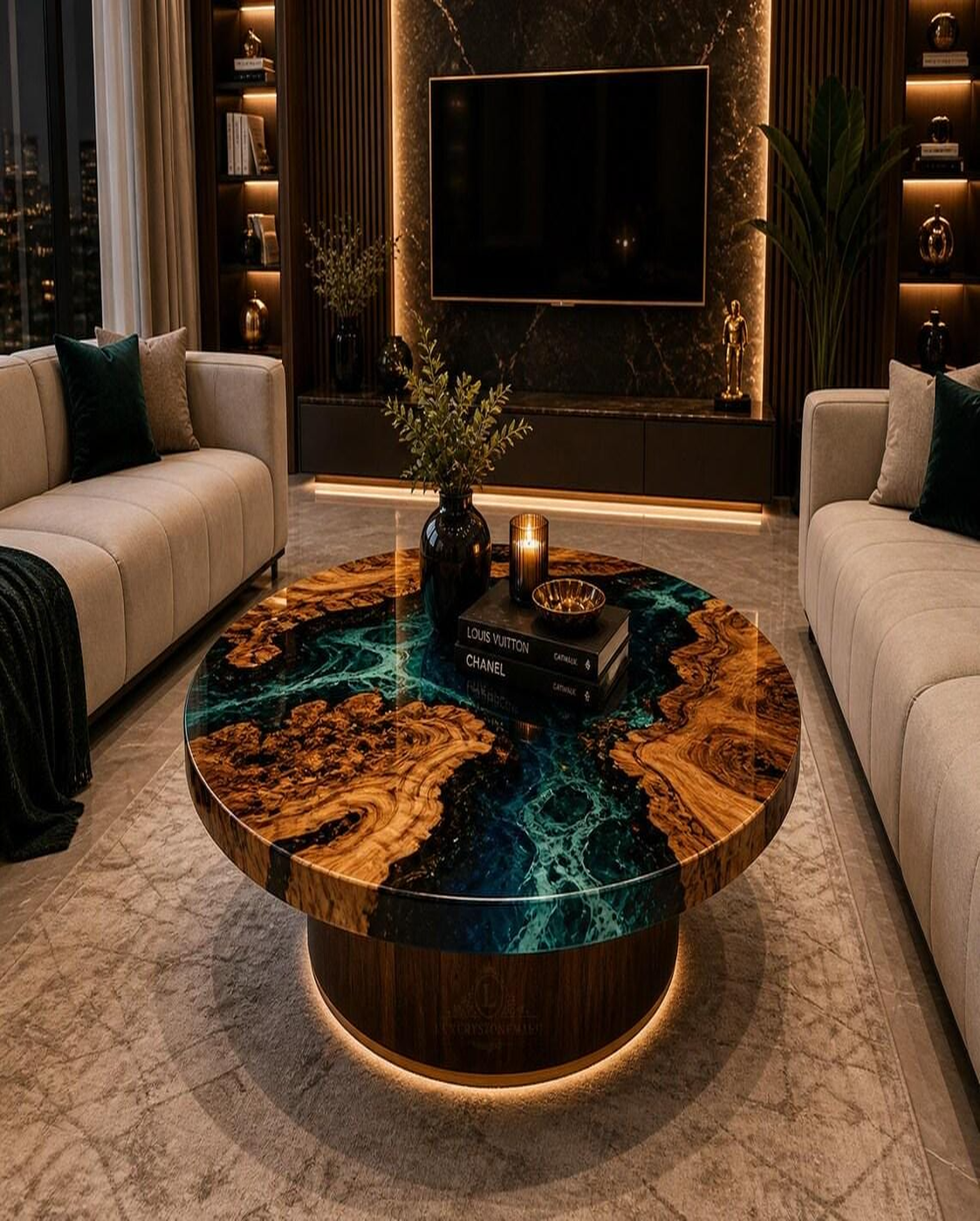 Handcrafted Round Live Edge Epoxy Wooden Table