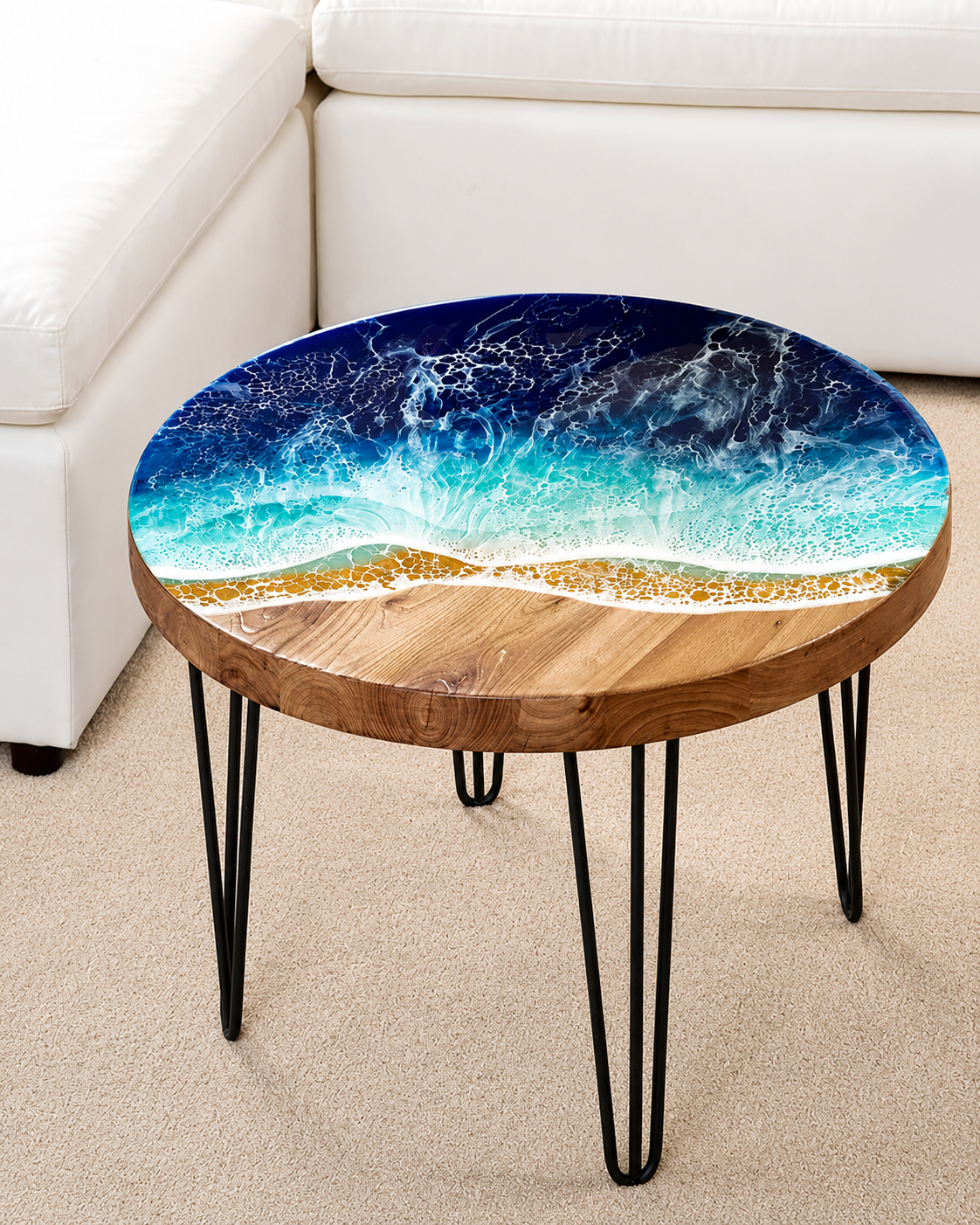 The Elm Wood & Resin 'Ocean Wave' Coffee Table
