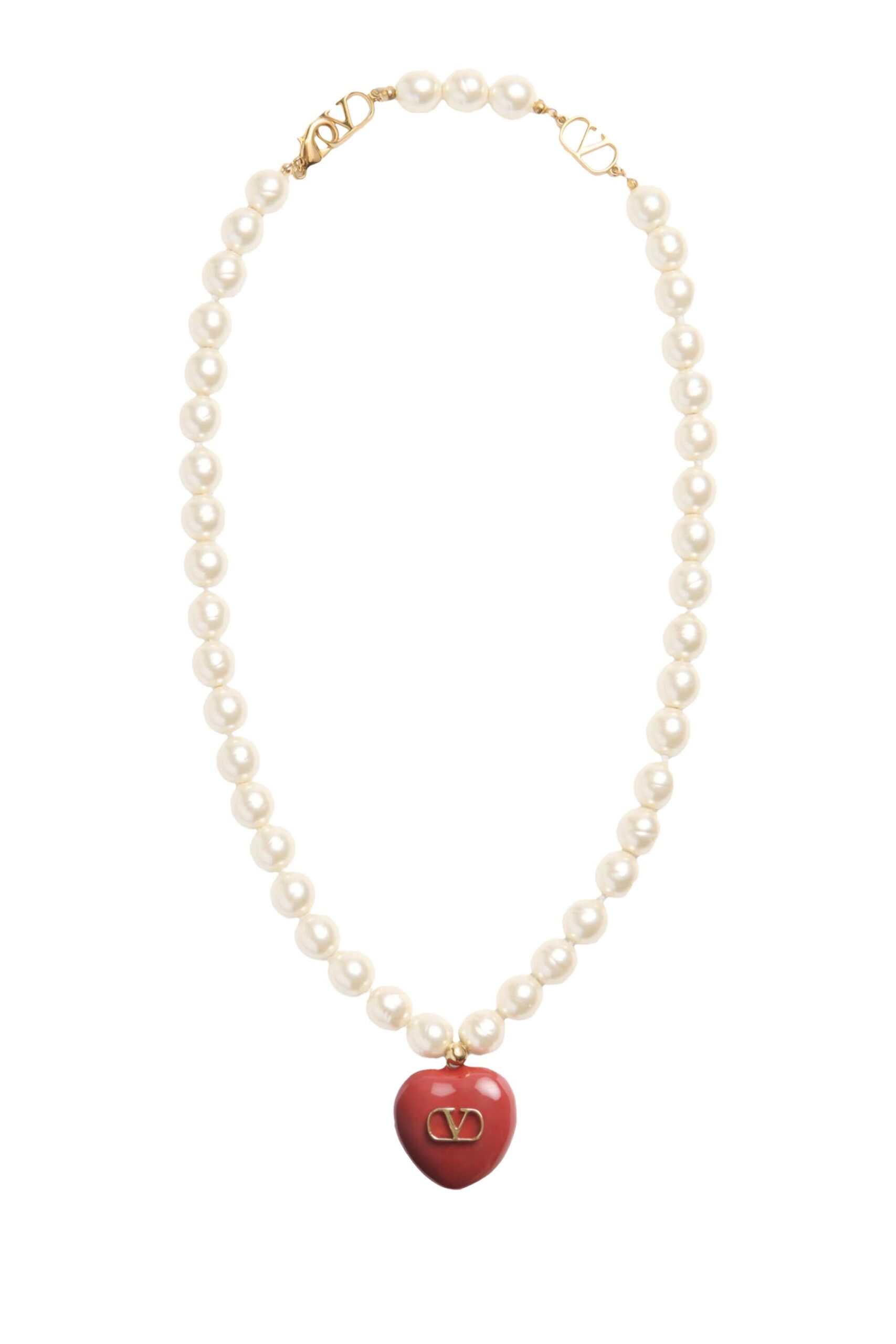OR0217-2TYUXY-23499_2594efcd06024bdd9df5a628c15c7fc4-1.jpg Necklace Valentino Garavani Coeur Royal- Metal with Laly, Red - Image 1