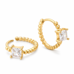 CZ by Kenneth Jay Lane - Princess On Ball Hoop Earrings - Image 3