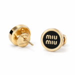 Miu Miu – Enameled Logo Stud Earrings in Black - Image 2