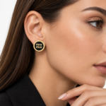 Miu Miu – Enameled Logo Stud Earrings in Black - Image 3