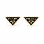 Prada – Enamel Logo Stud Earrings in Gold-Tone Metal