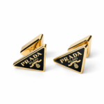 ⁦Prada – Enamel Logo Stud Earrings in Gold-Tone Metal⁩ - الصورة ⁦2⁩