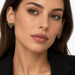 ⁦Prada – Enamel Logo Stud Earrings in Gold-Tone Metal⁩ - الصورة ⁦4⁩